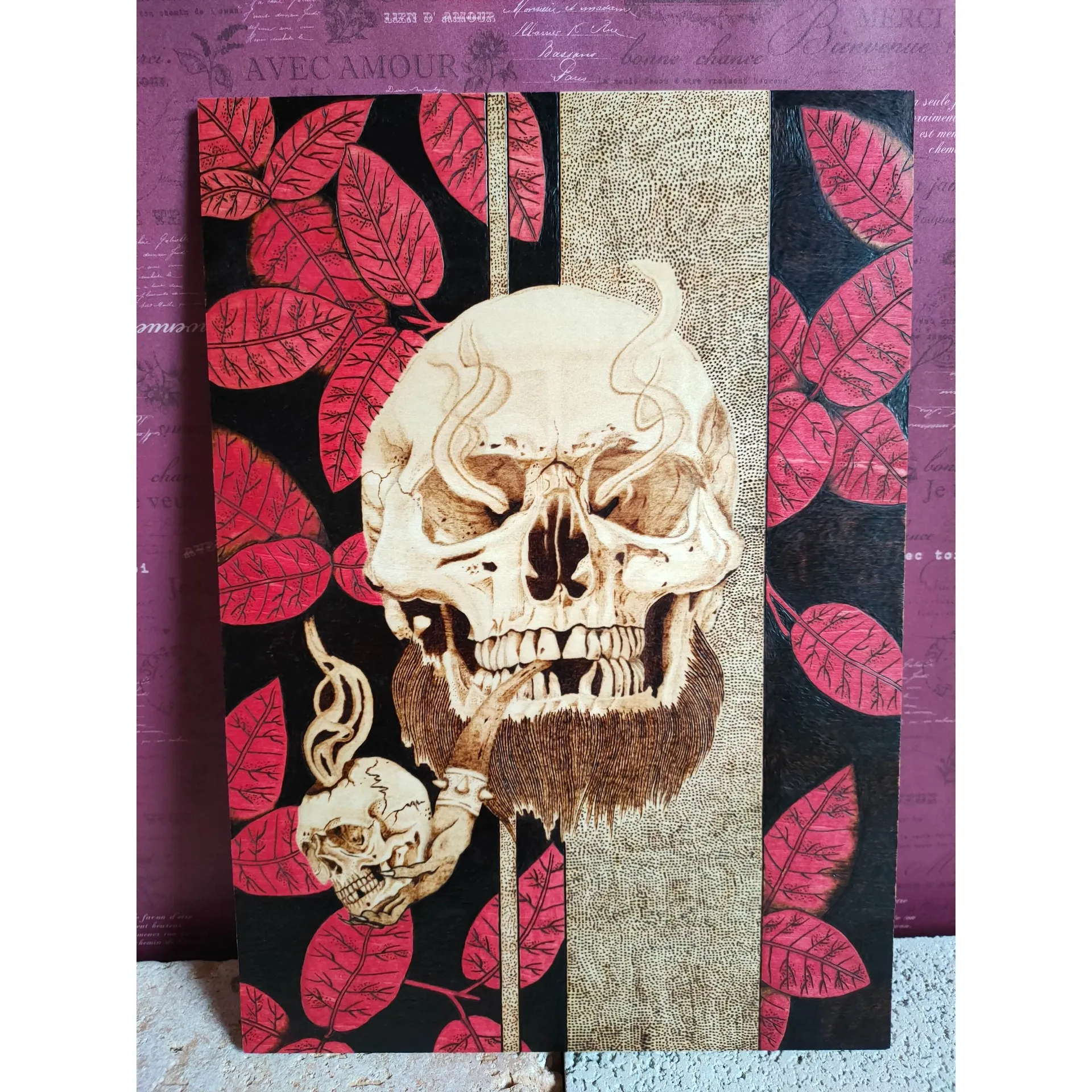 Skull&Red leaves Design board / 在庫処分　¥16,000 税込